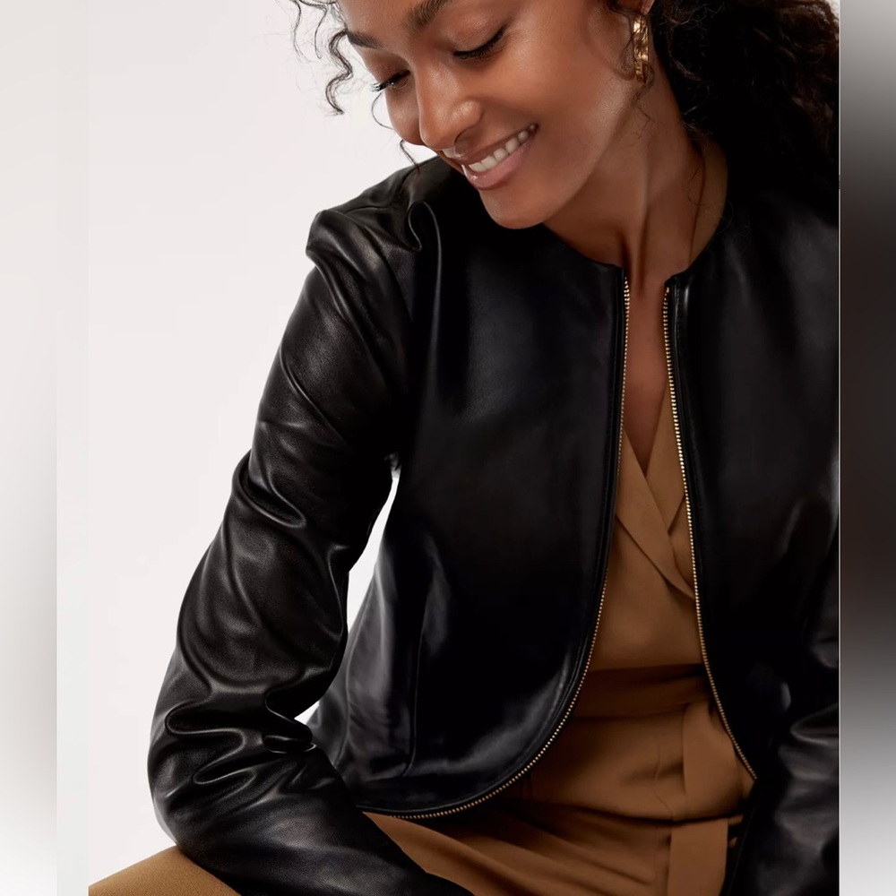 BNWT Aritzia Babaton Jett Black Leather Moto Biker Formal Casual jacket Size XXS
